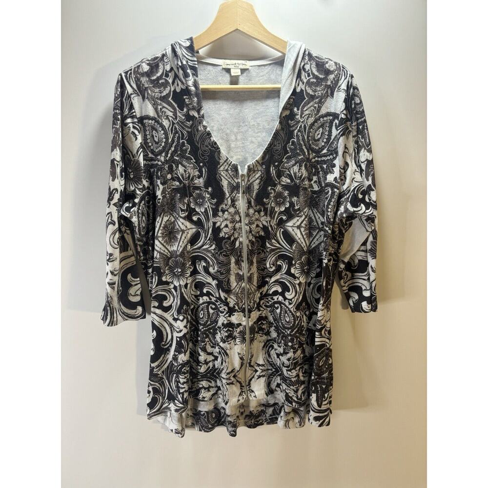 Live And Let Live Zip Hooded Tunic Top Black White Floral Fairy Grunge Sz 1X EUC